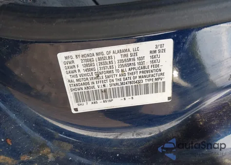 2007 Honda Odyssey Lx from USA, damaged, VIN 5FNRL38247B054323